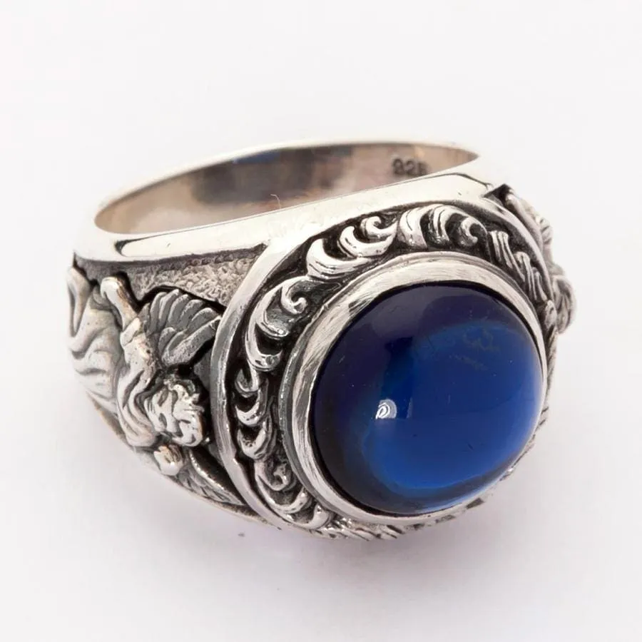 Blue Stone Sterling Silver Cupid Love Ring