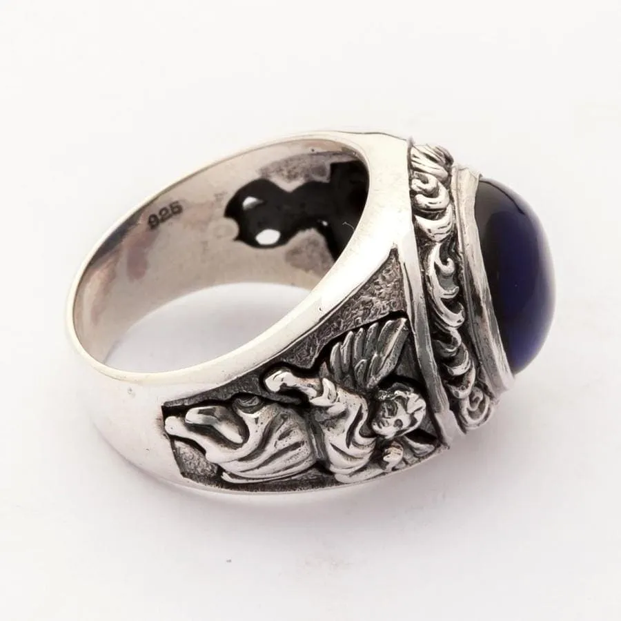Blue Stone Sterling Silver Cupid Love Ring