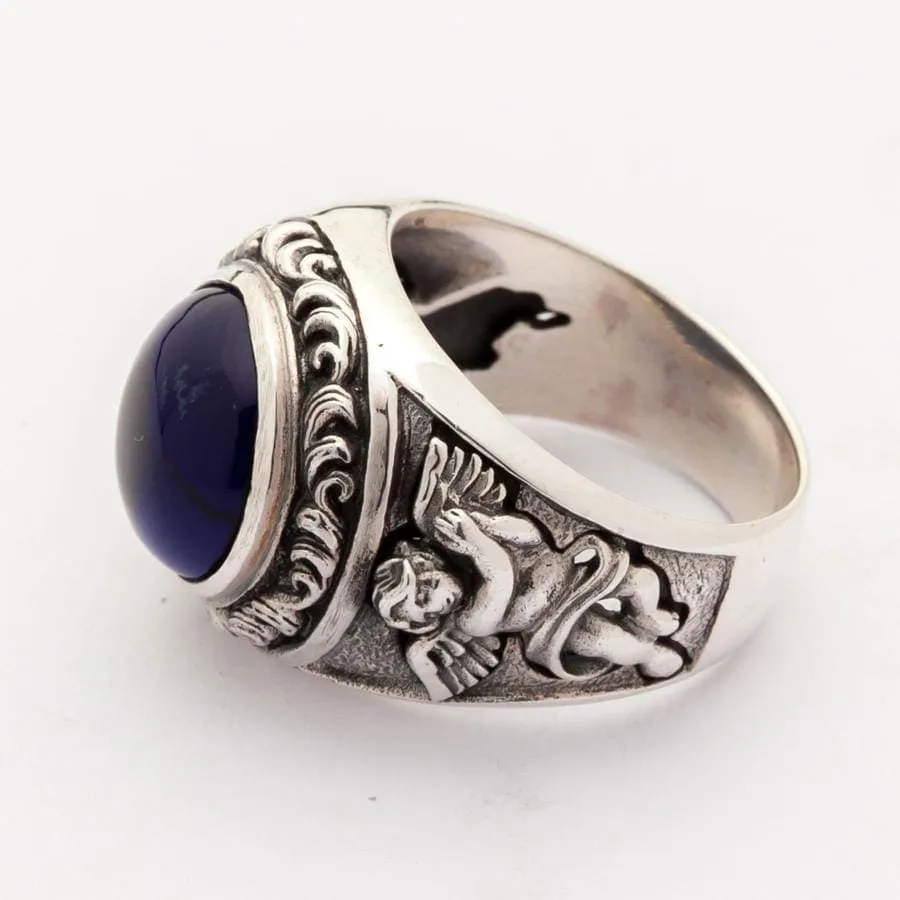 Blue Stone Sterling Silver Cupid Love Ring