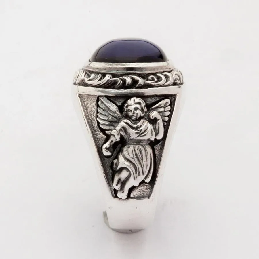 Blue Stone Sterling Silver Cupid Love Ring