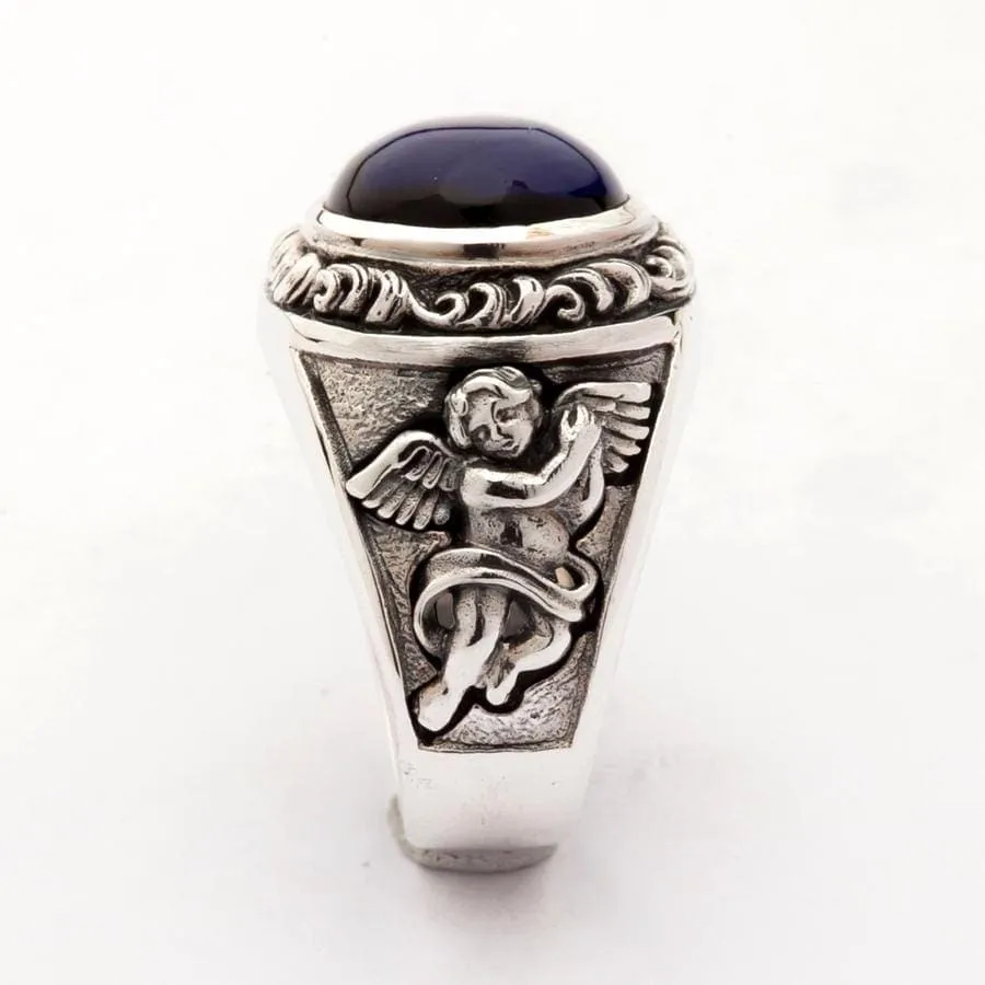 Blue Stone Sterling Silver Cupid Love Ring