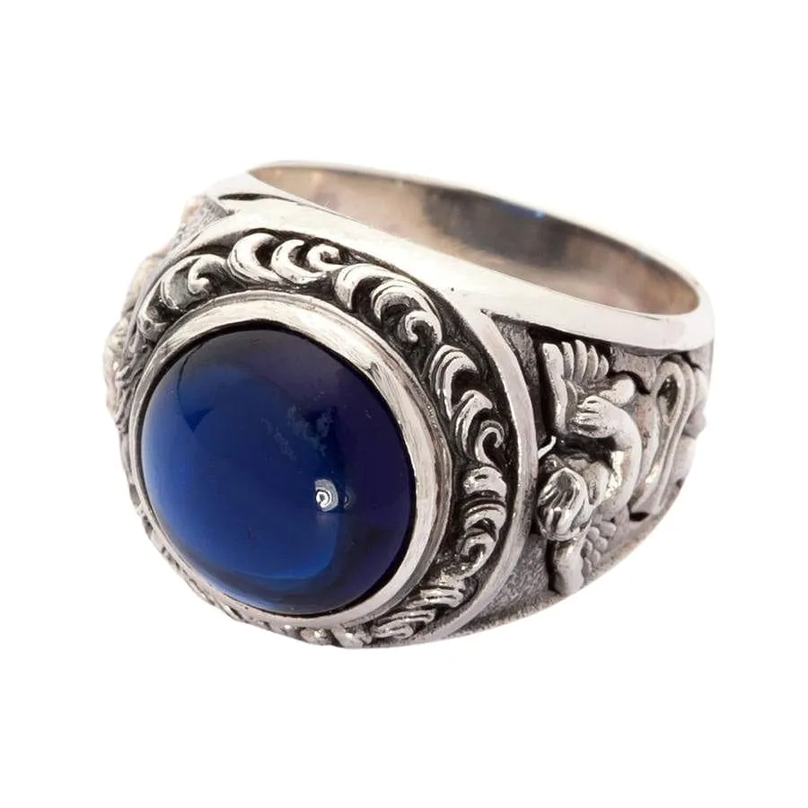 Blue Stone Sterling Silver Cupid Love Ring