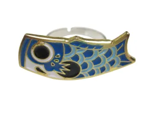Blue Toned Festival Koi Flag Koinobori Adjustable Size Fashion Ring