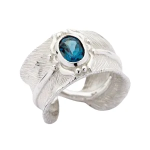 Blue Topaz Feather Sterling Silver Ring