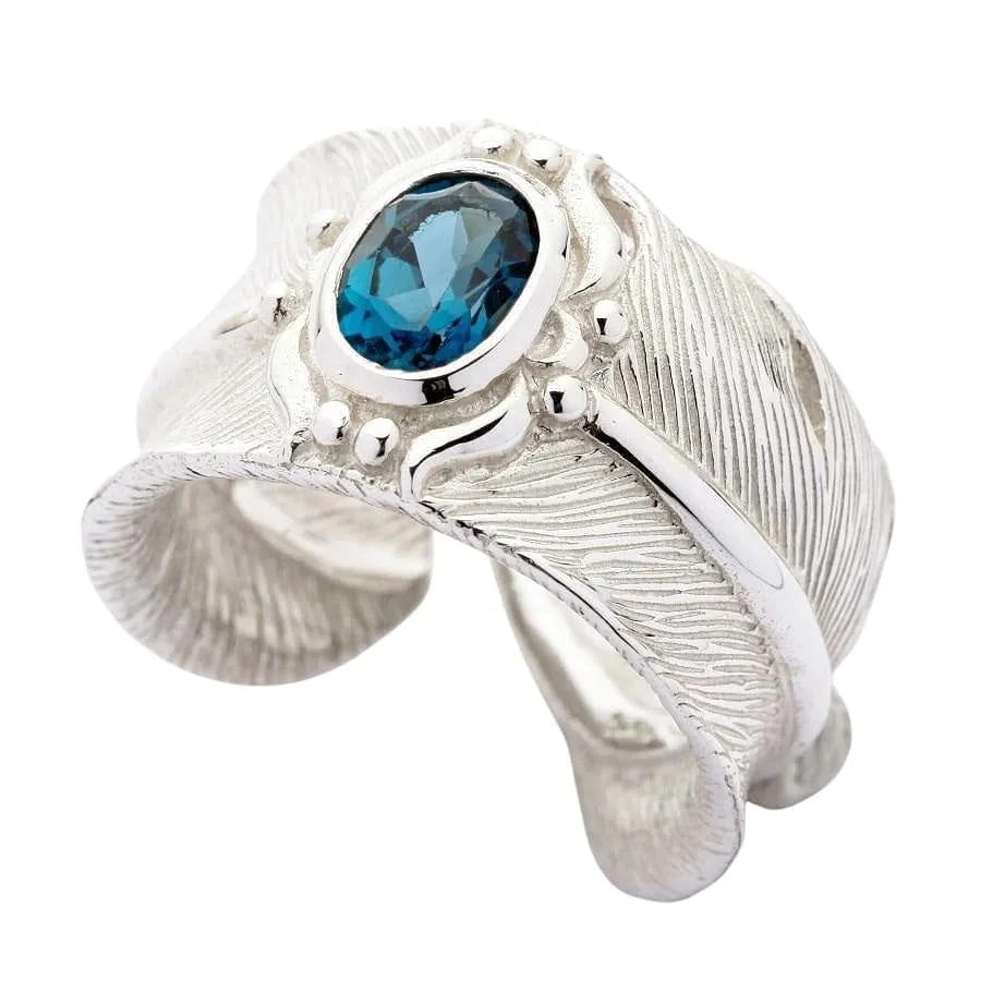 Blue Topaz Feather Sterling Silver Ring