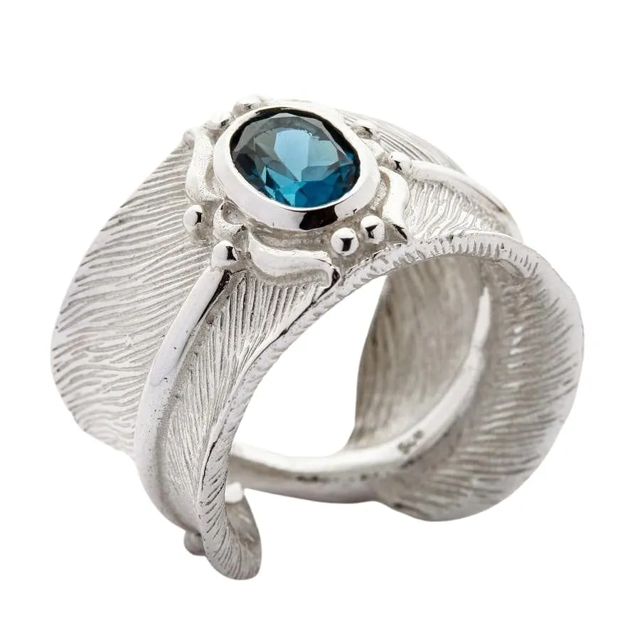 Blue Topaz Feather Sterling Silver Ring