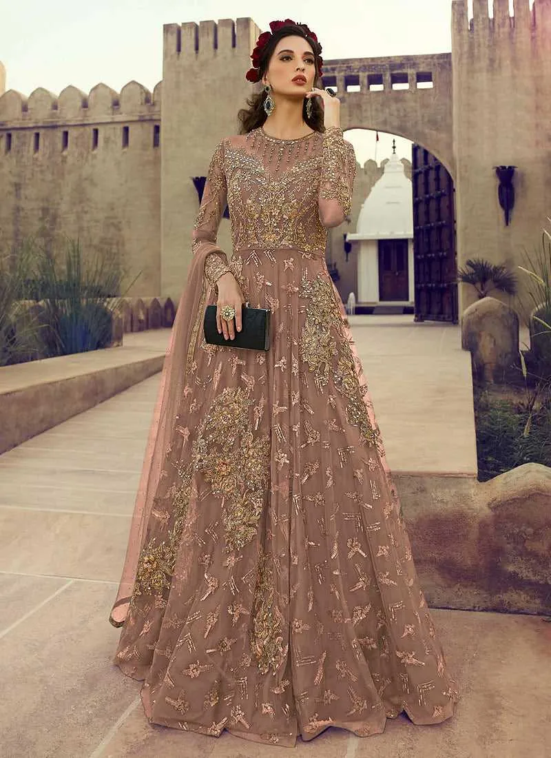 Blush Nude Heavy Embroidered Gown Style Anarkali Suit