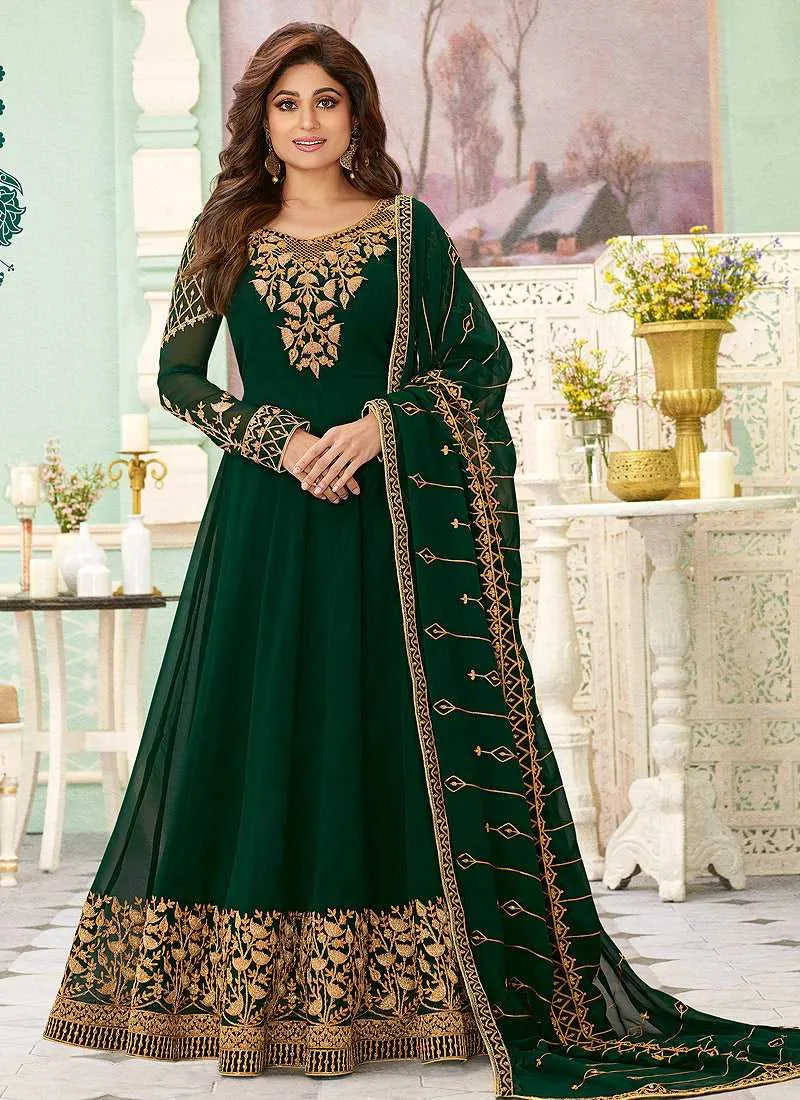 Bottle Green Heavy Embroidered Floor touch Anarkali