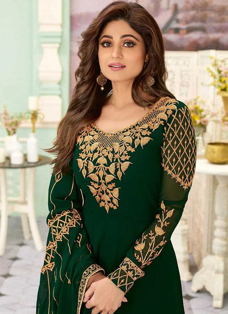 Bottle Green Heavy Embroidered Floor touch Anarkali