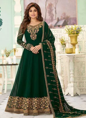 Bottle Green Heavy Embroidered Floor touch Anarkali