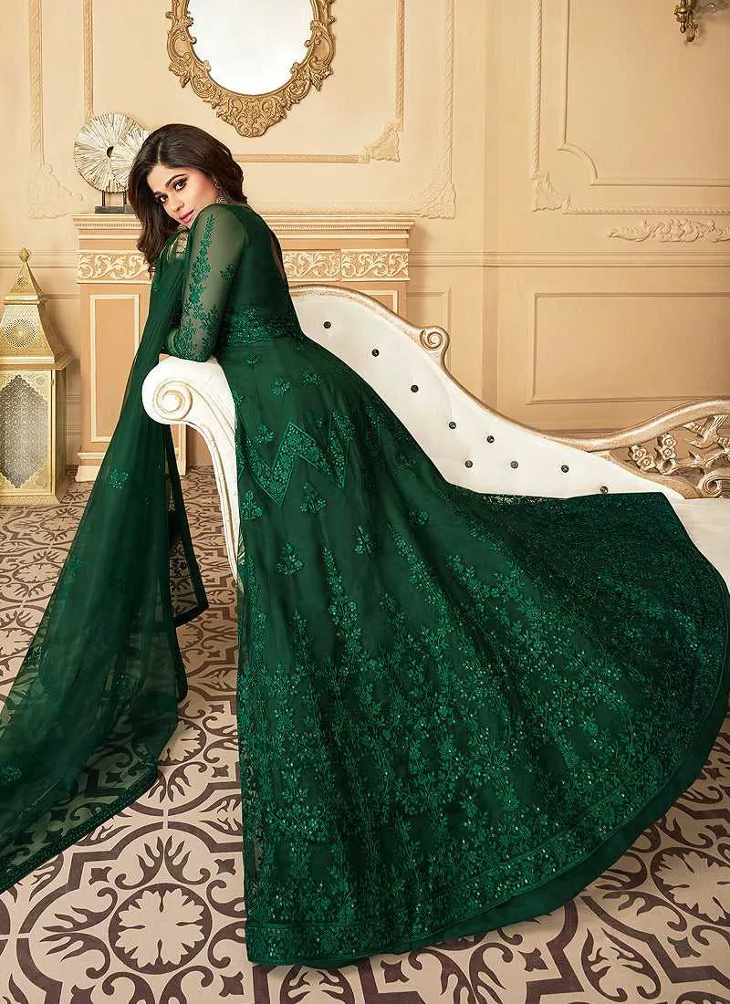 Bottle Green Heavy Embroidered Kalidar Gown Style Anarkali