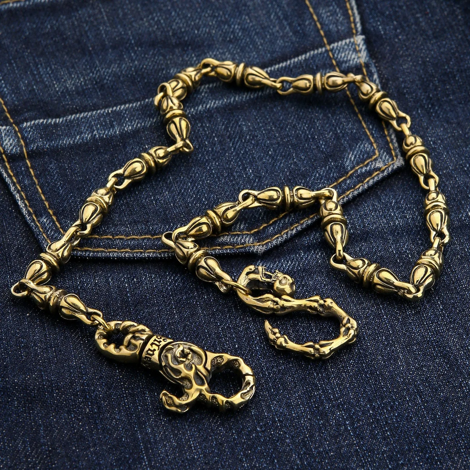 Brass Tribal Skull Gothic Wallet Chain