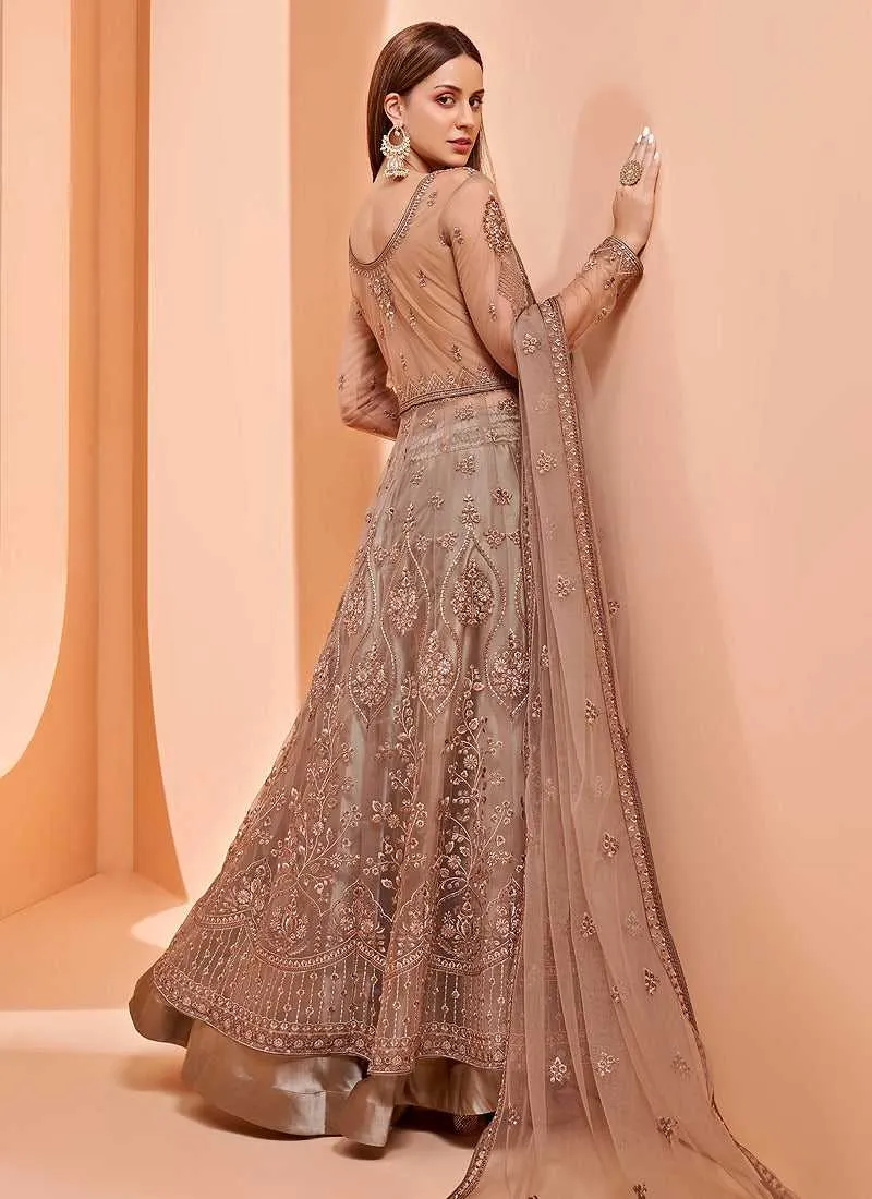 Brown Heavy Designer Embroidered Lehenga/ Pant Style Anarkali