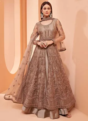 Brown Heavy Designer Embroidered Lehenga/ Pant Style Anarkali