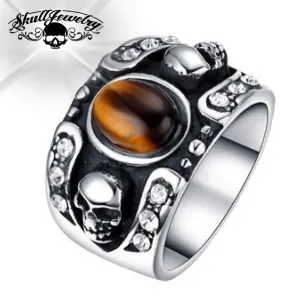 Brown 'Hollywood Nights' Stainless Steel Skull Ring (#400BROWN)
