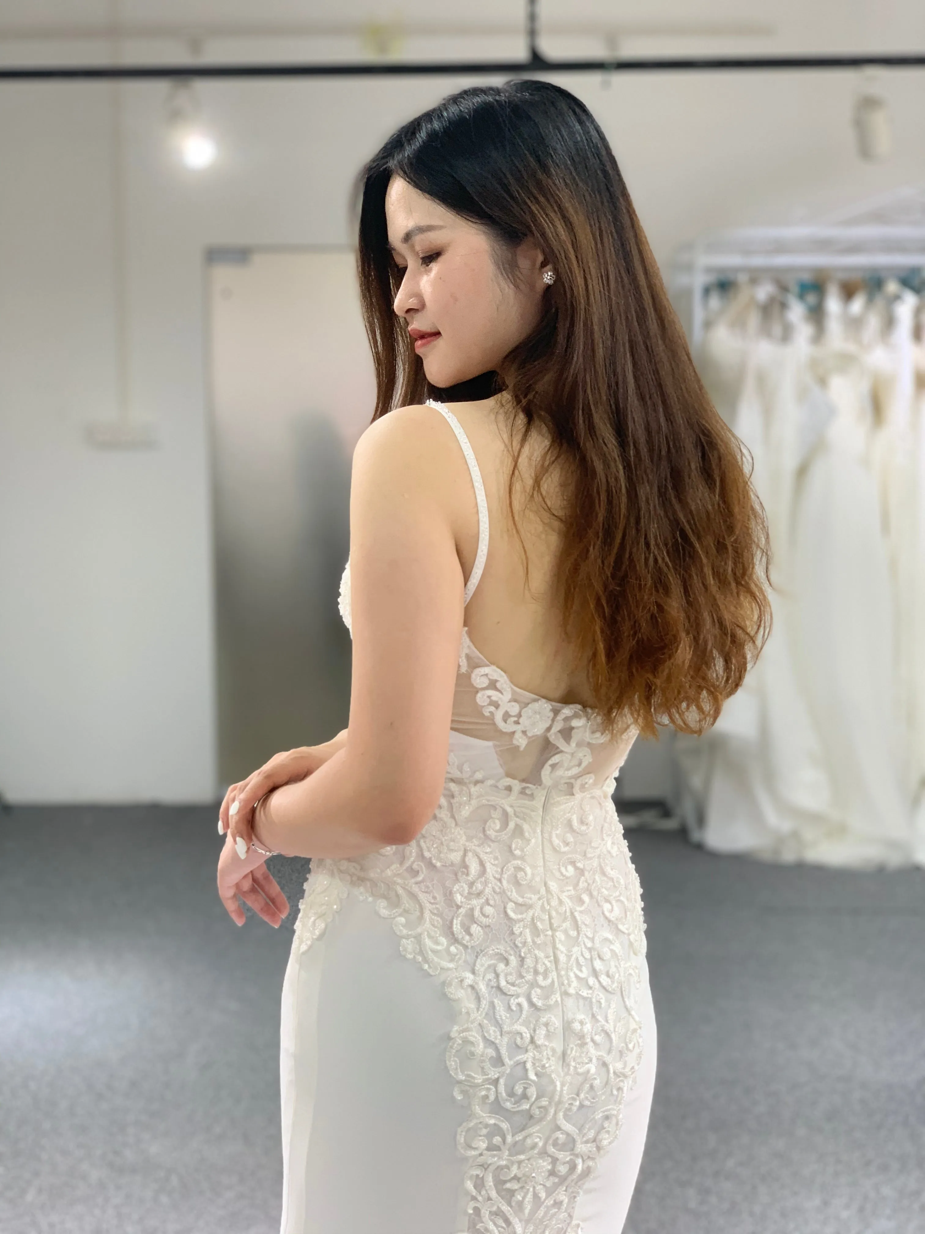 BYG summer style spaghetti strap mermaid bridal dress