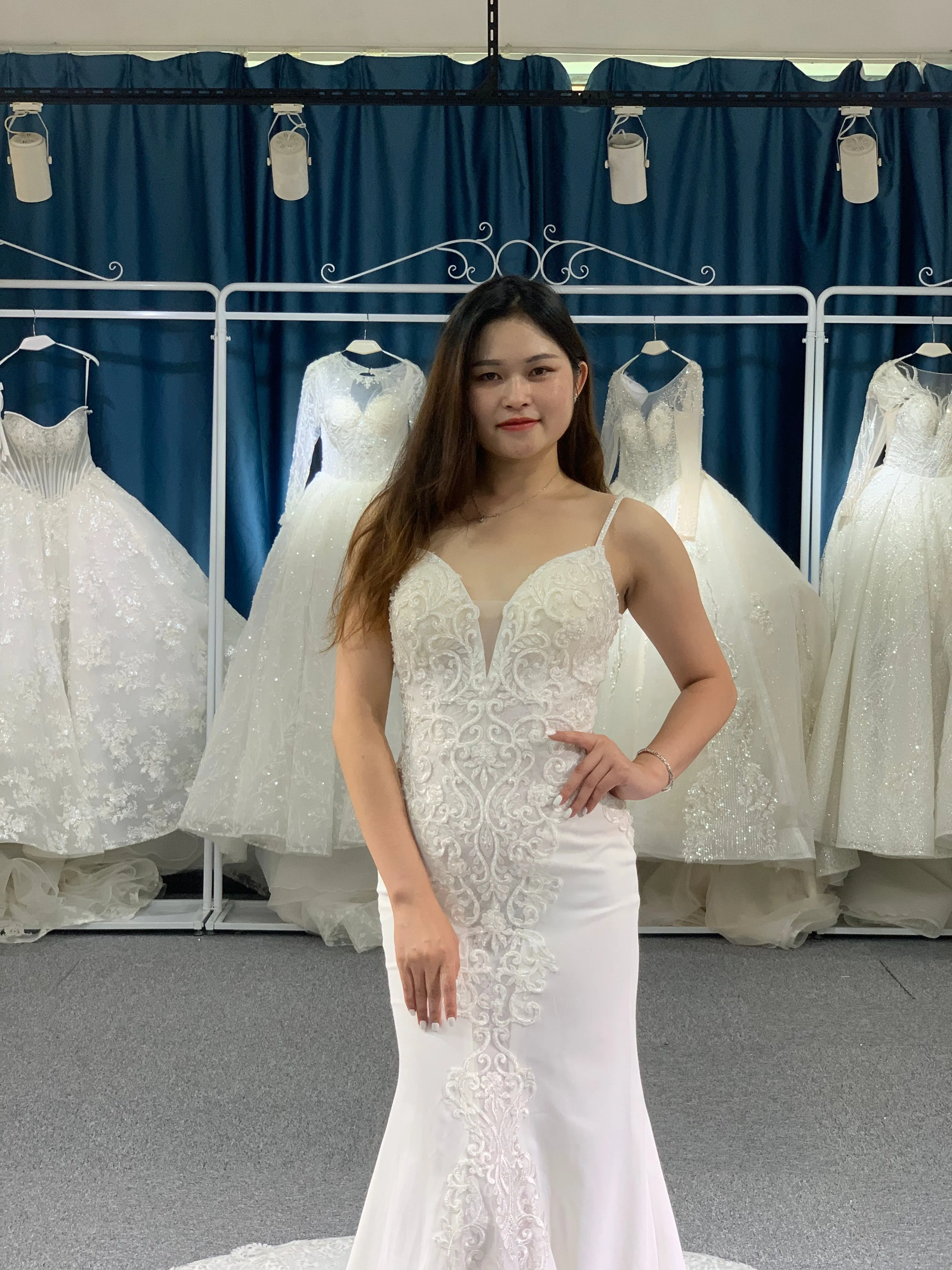 BYG summer style spaghetti strap mermaid bridal dress