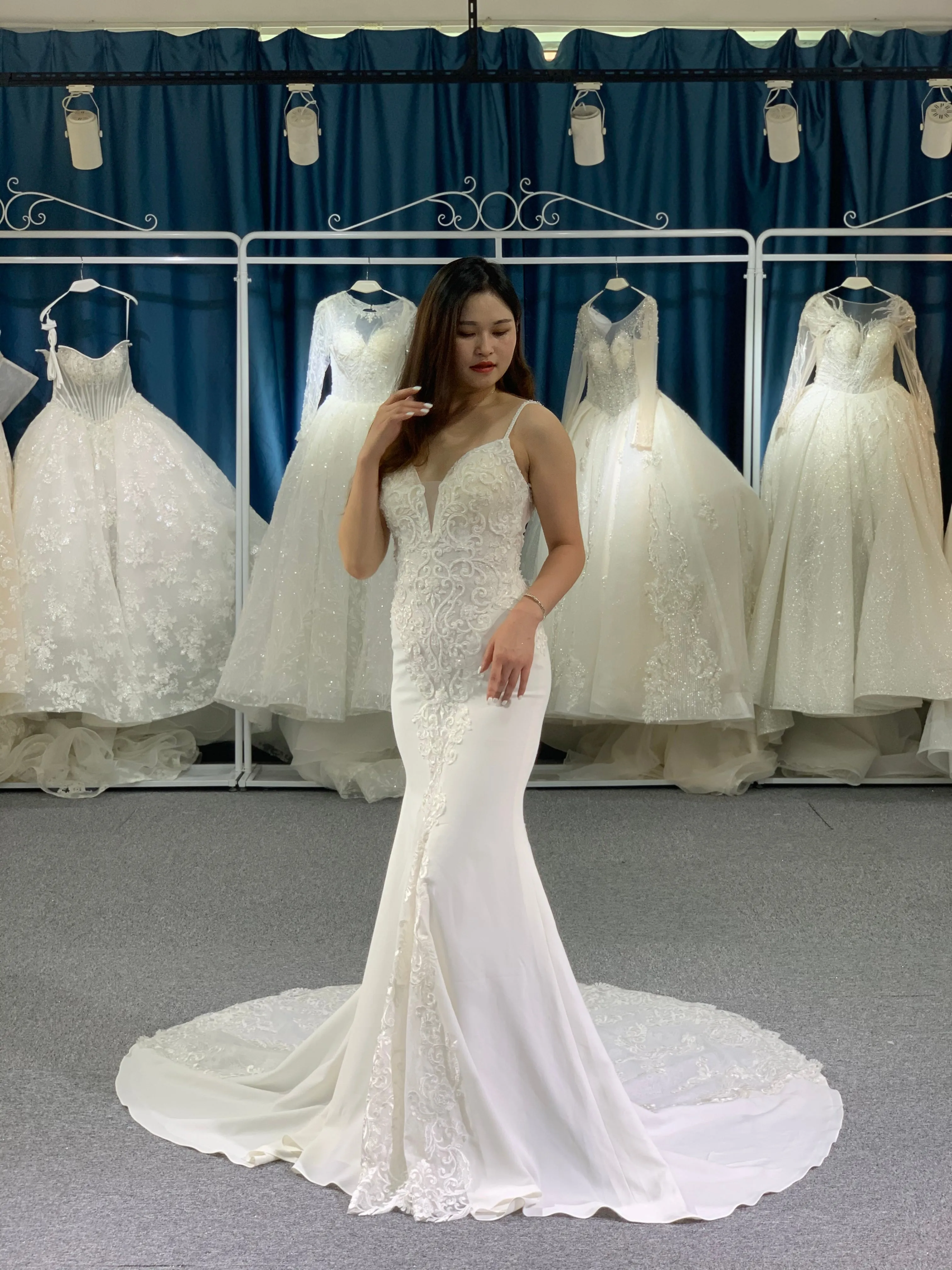 BYG summer style spaghetti strap mermaid bridal dress