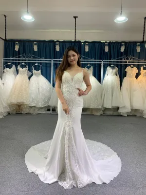 BYG summer style spaghetti strap mermaid bridal dress