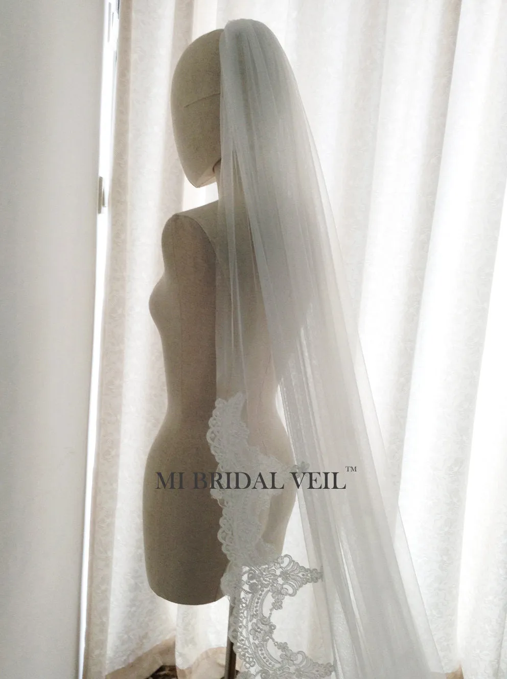 Cathedral Lace Wedding Veil, Edwardian Inspired Lace at Elbow, Mi Bridal