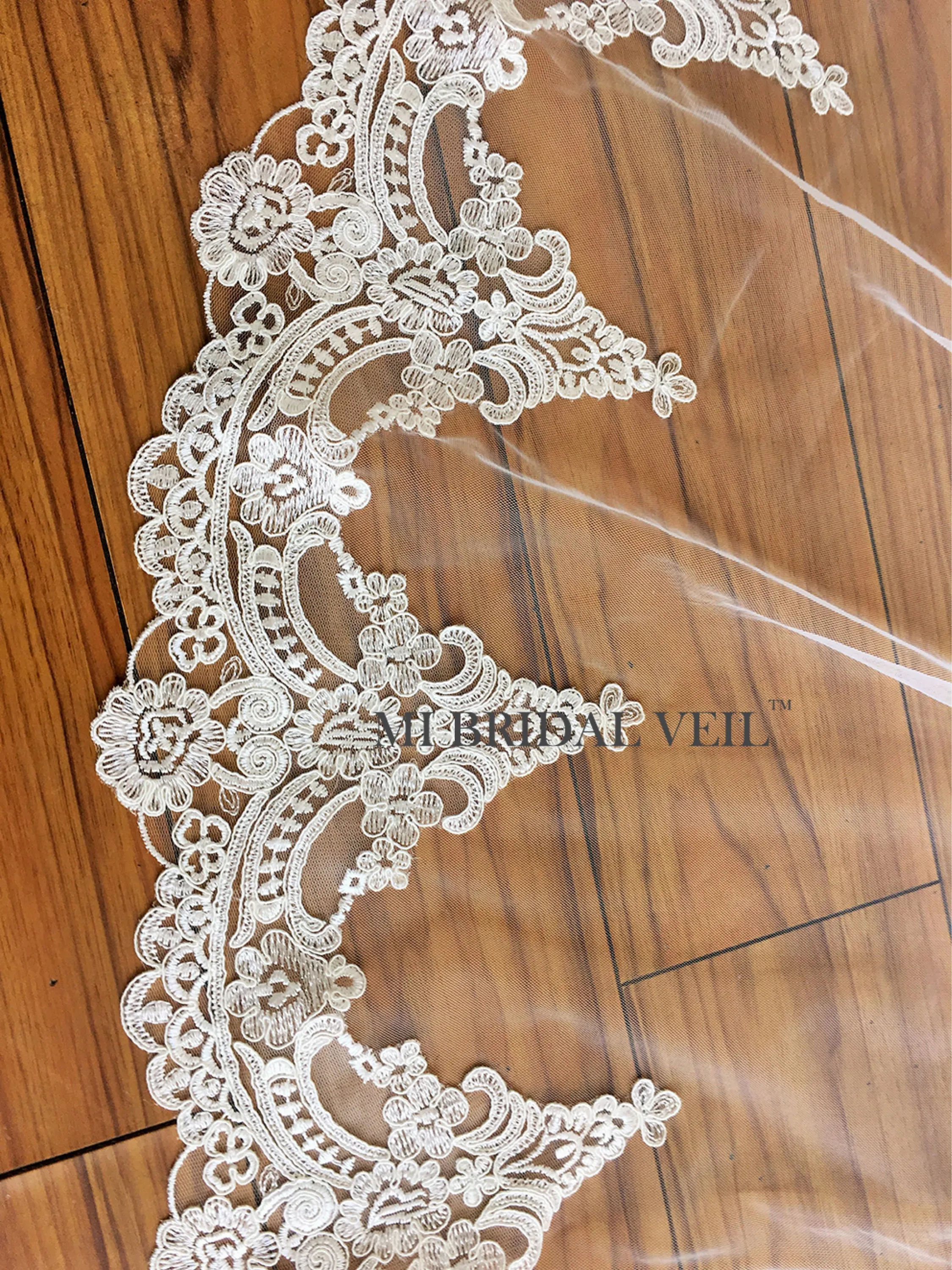 Cathedral Lace Wedding Veil, Edwardian Inspired Lace at Elbow, Mi Bridal