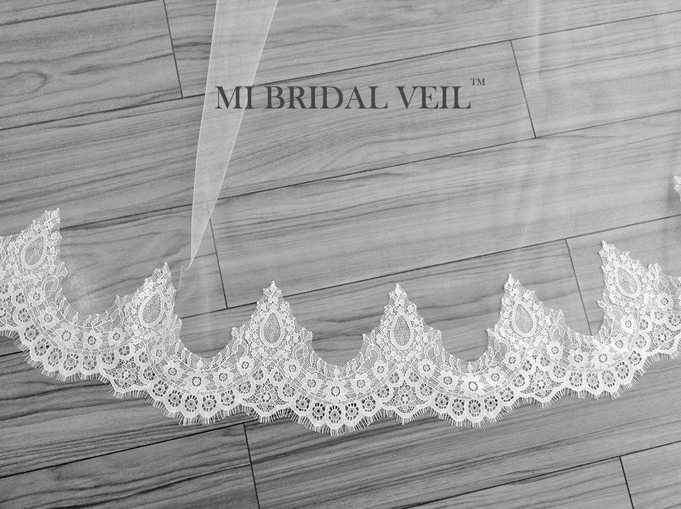 Cathedral Mantilla Lace Wedding Veil, Lace Veil with Blusher, Mi Bridal