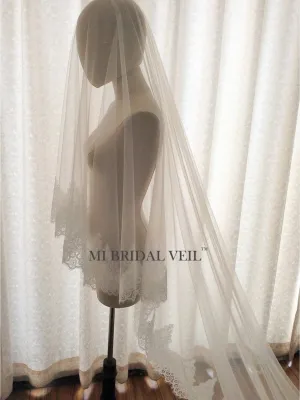 Cathedral Mantilla Lace Wedding Veil, Lace Veil with Blusher, Mi Bridal