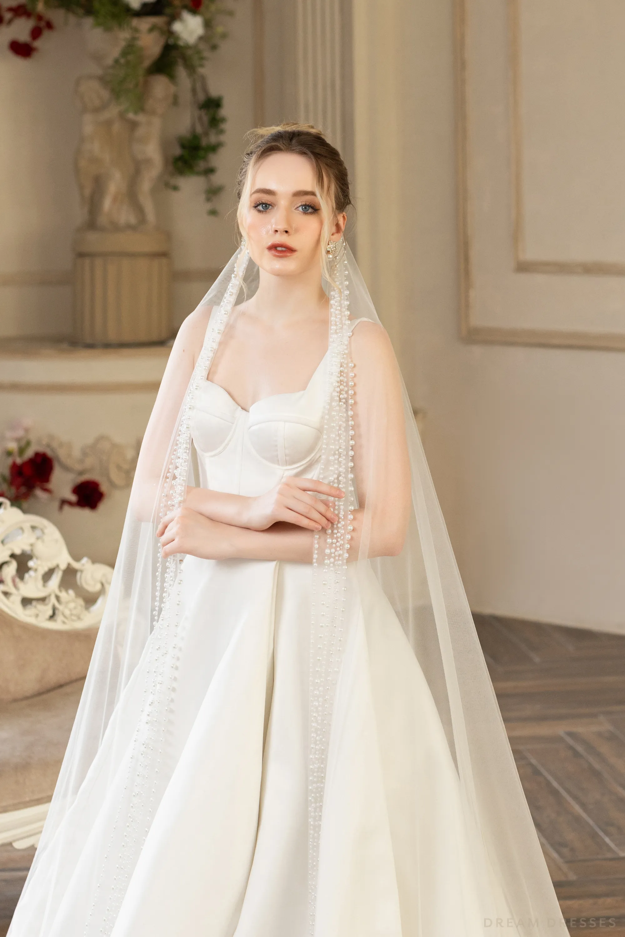 Cathedral Wedding Veil with Pearls (#QUEEN)