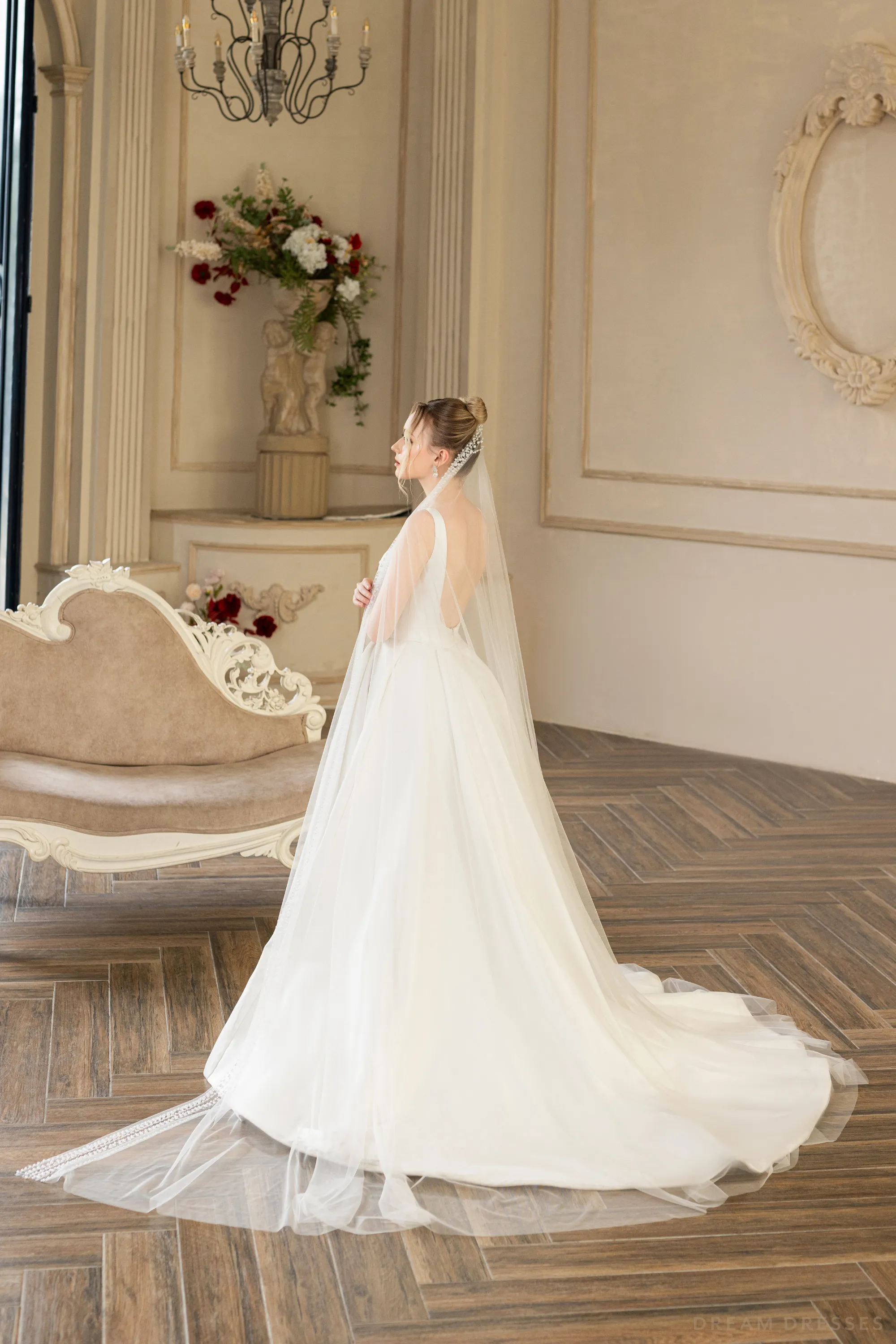Cathedral Wedding Veil with Pearls (#QUEEN)