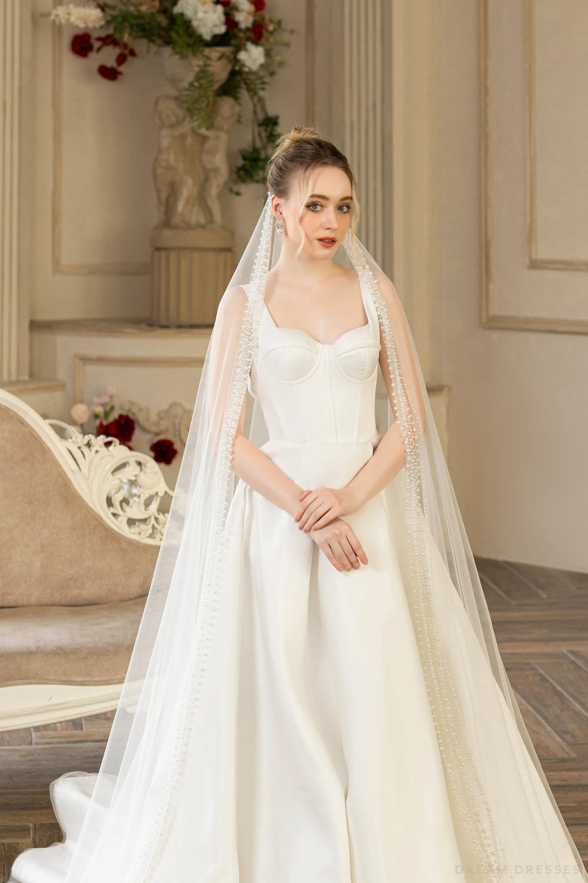 Cathedral Wedding Veil with Pearls (#QUEEN)