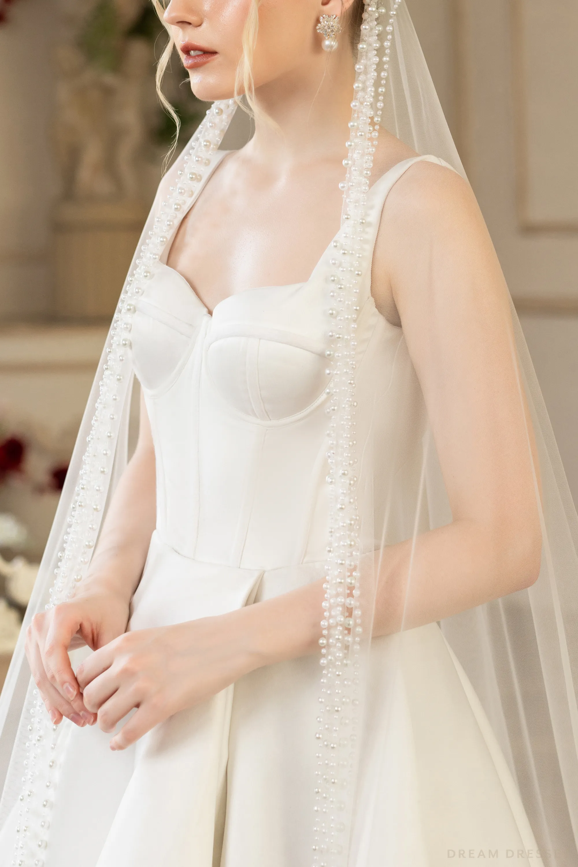 Cathedral Wedding Veil with Pearls (#QUEEN)
