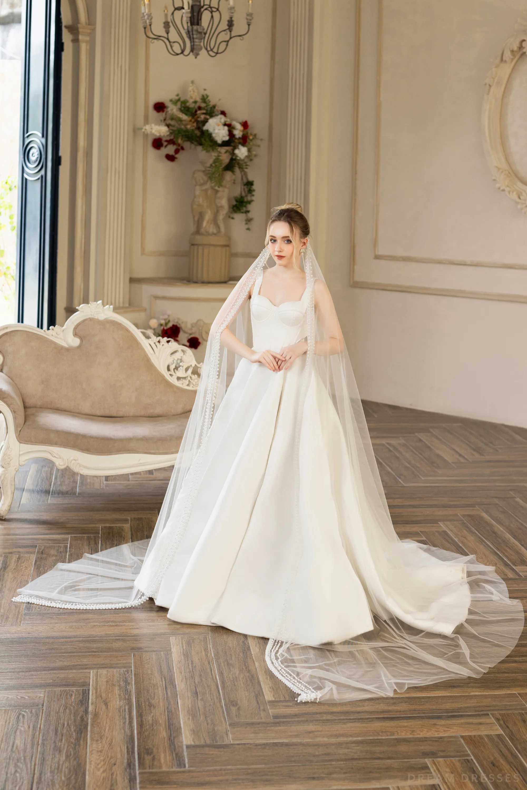 Cathedral Wedding Veil with Pearls (#QUEEN)