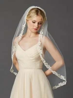 Champagne Lace Edge Fingertip Mantilla Veil
