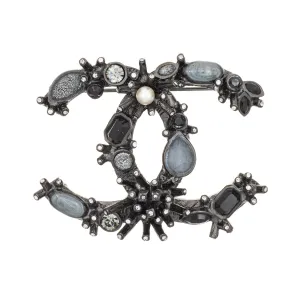 Chanel Black Crystal Brooch c2012 Abstract Gothic Black Tone