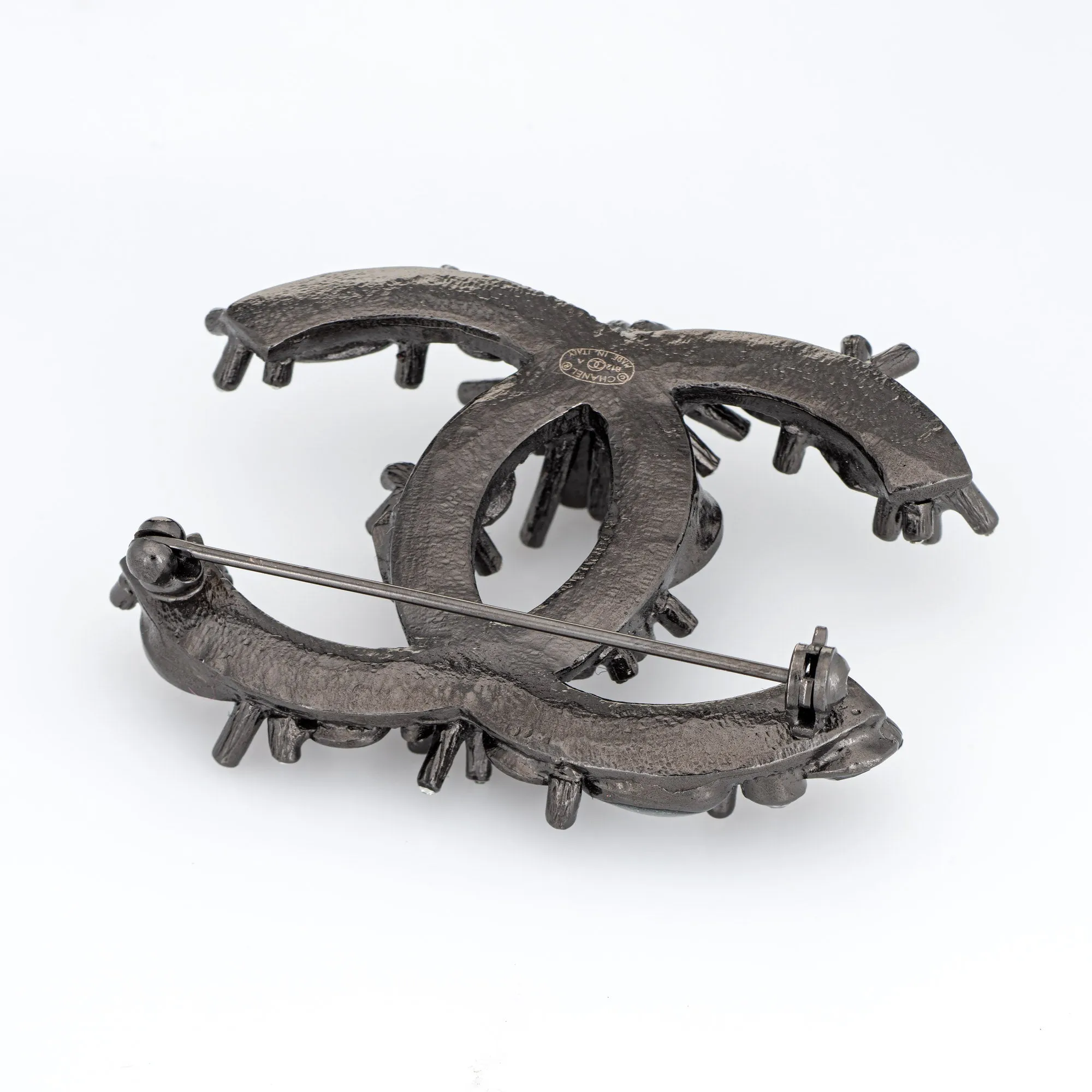 Chanel Black Crystal Brooch c2012 Abstract Gothic Black Tone