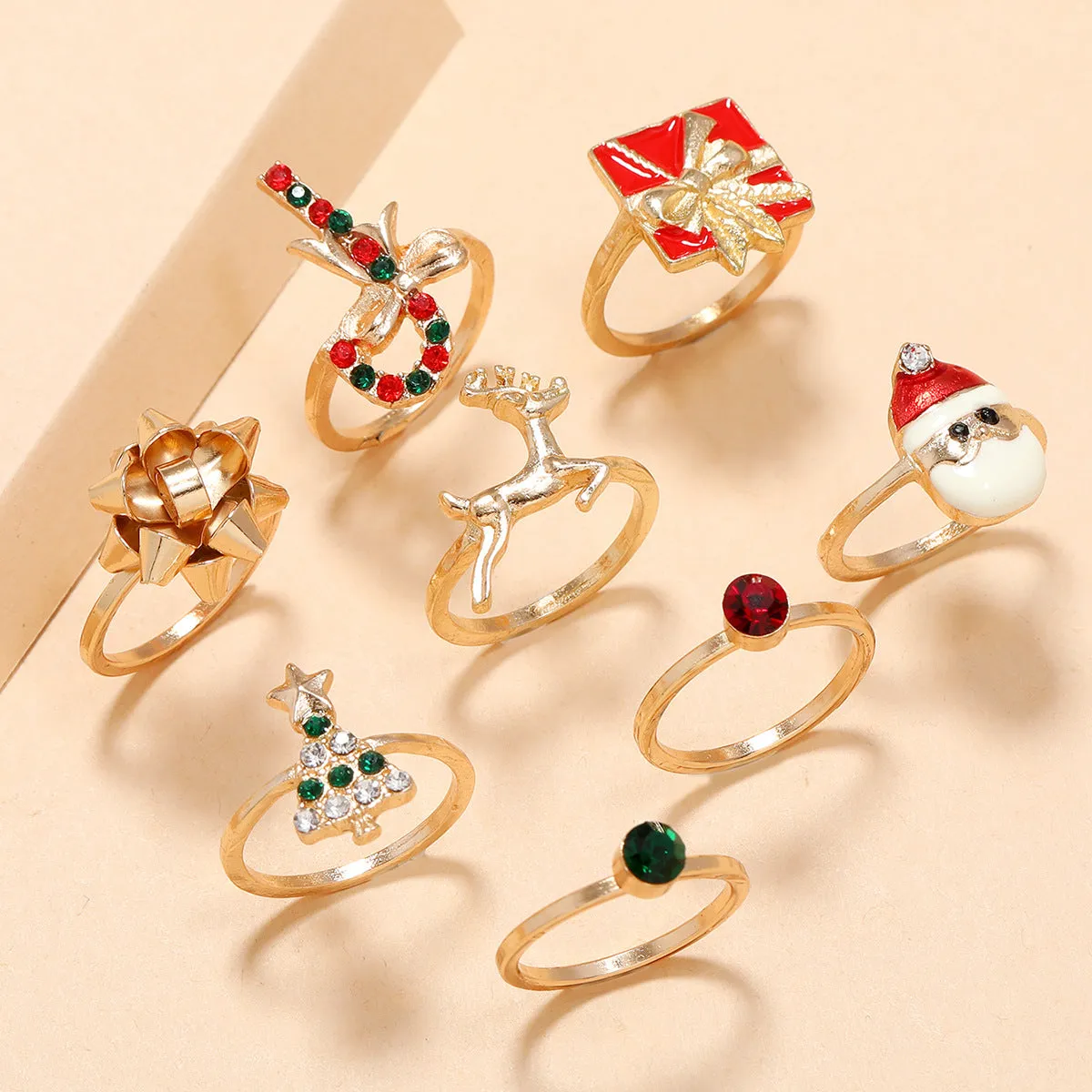 Christmas Santa Claus Stick Bowknot Elk Ring Set of Eight
