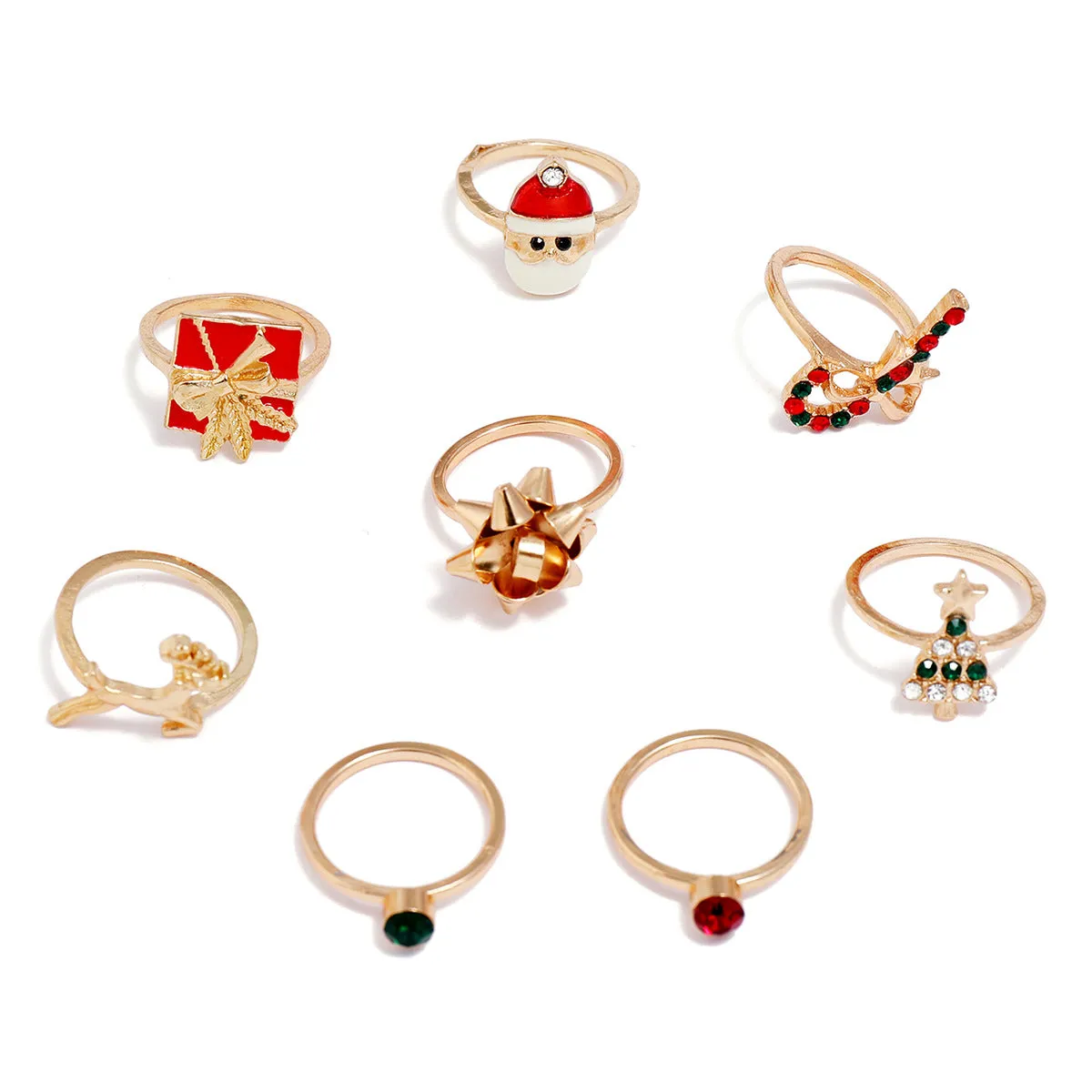 Christmas Santa Claus Stick Bowknot Elk Ring Set of Eight