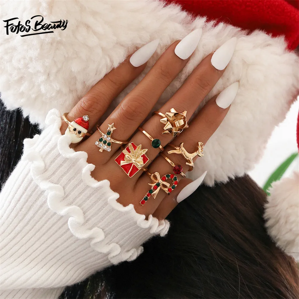 Christmas Santa Claus Stick Bowknot Elk Ring Set of Eight