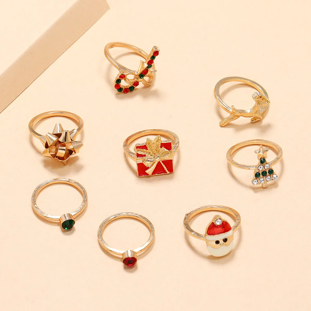 Christmas Santa Claus Stick Bowknot Elk Ring Set of Eight