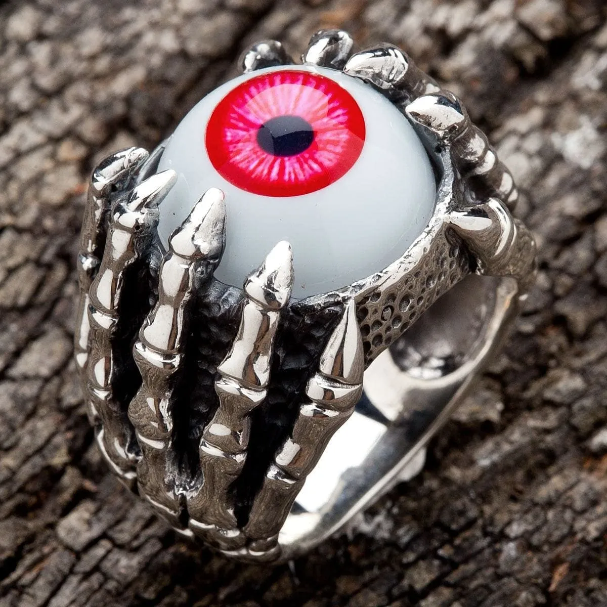 Claw Red Eyeball Sterling Silver Gothic Ring