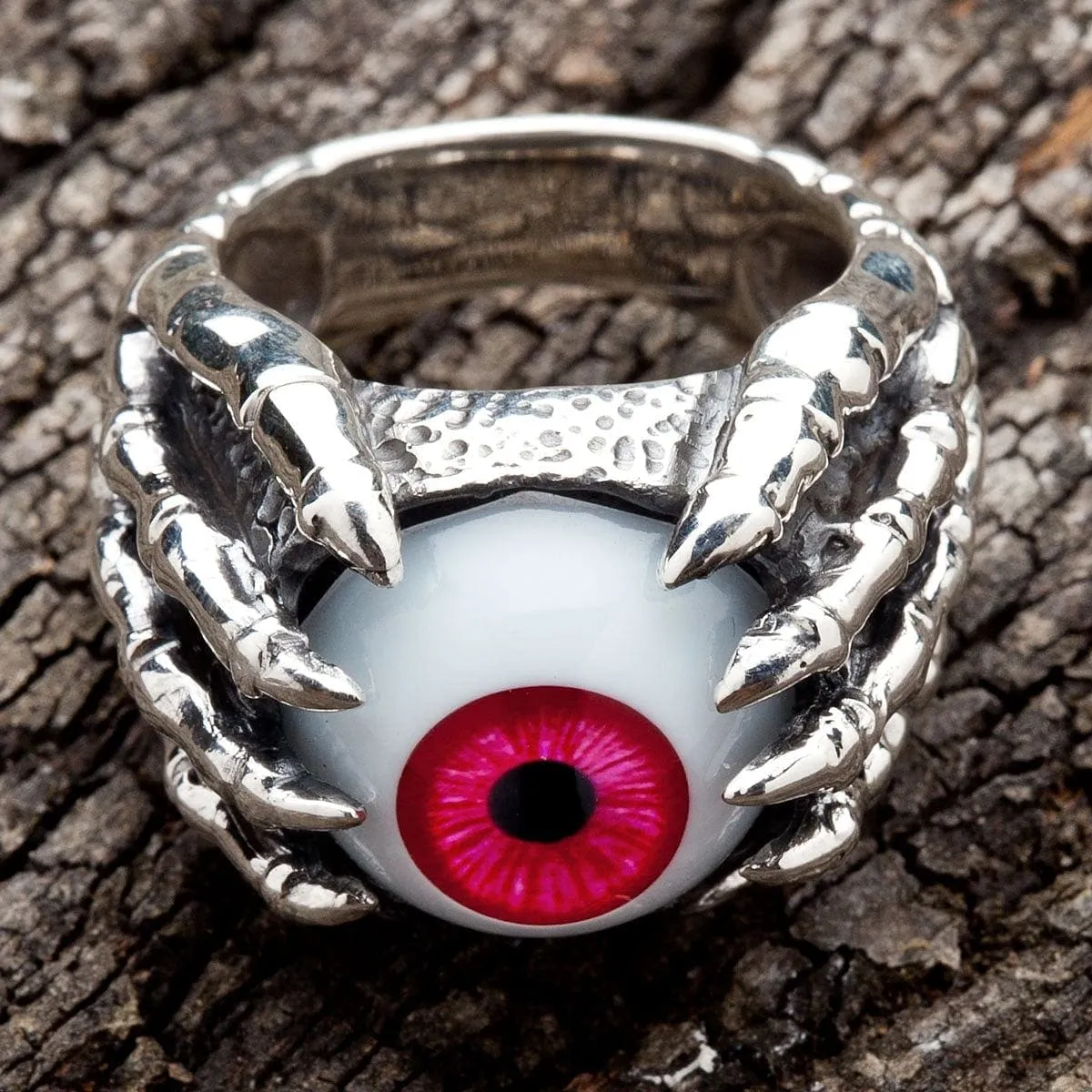 Claw Red Eyeball Sterling Silver Gothic Ring