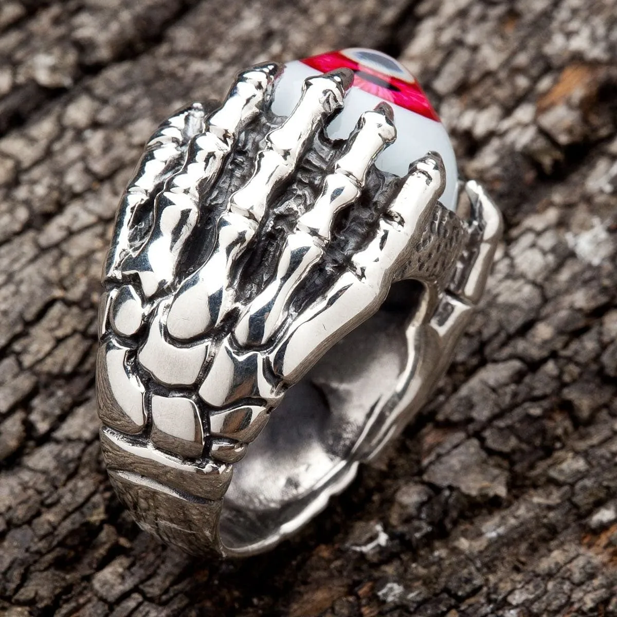 Claw Red Eyeball Sterling Silver Gothic Ring