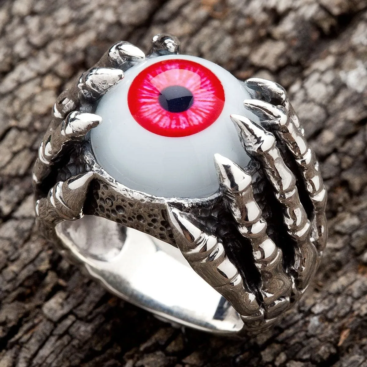 Claw Red Eyeball Sterling Silver Gothic Ring