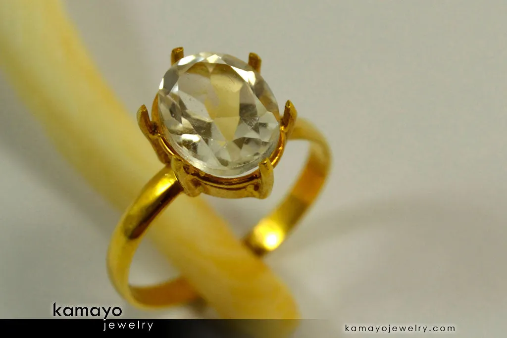 CLEAR QUARTZ RING - 10x8mm Rock Crystal Ring for Women