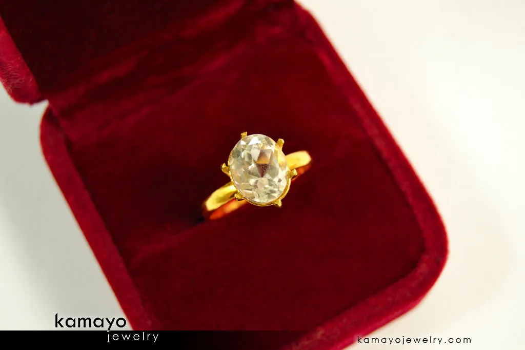 CLEAR QUARTZ RING - 10x8mm Rock Crystal Ring for Women