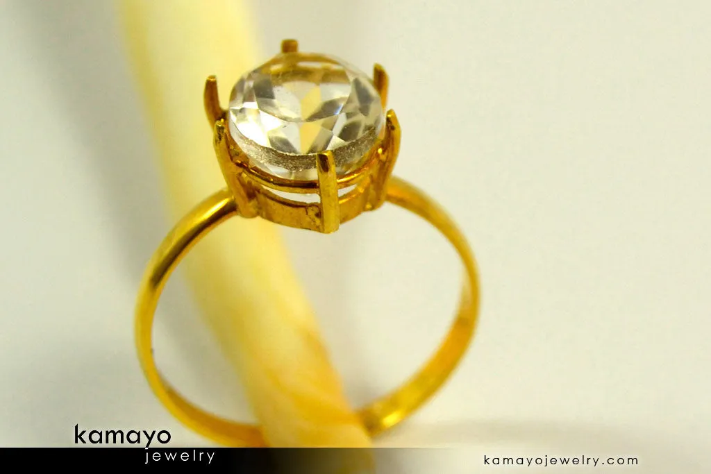 CLEAR QUARTZ RING - 10x8mm Rock Crystal Ring for Women