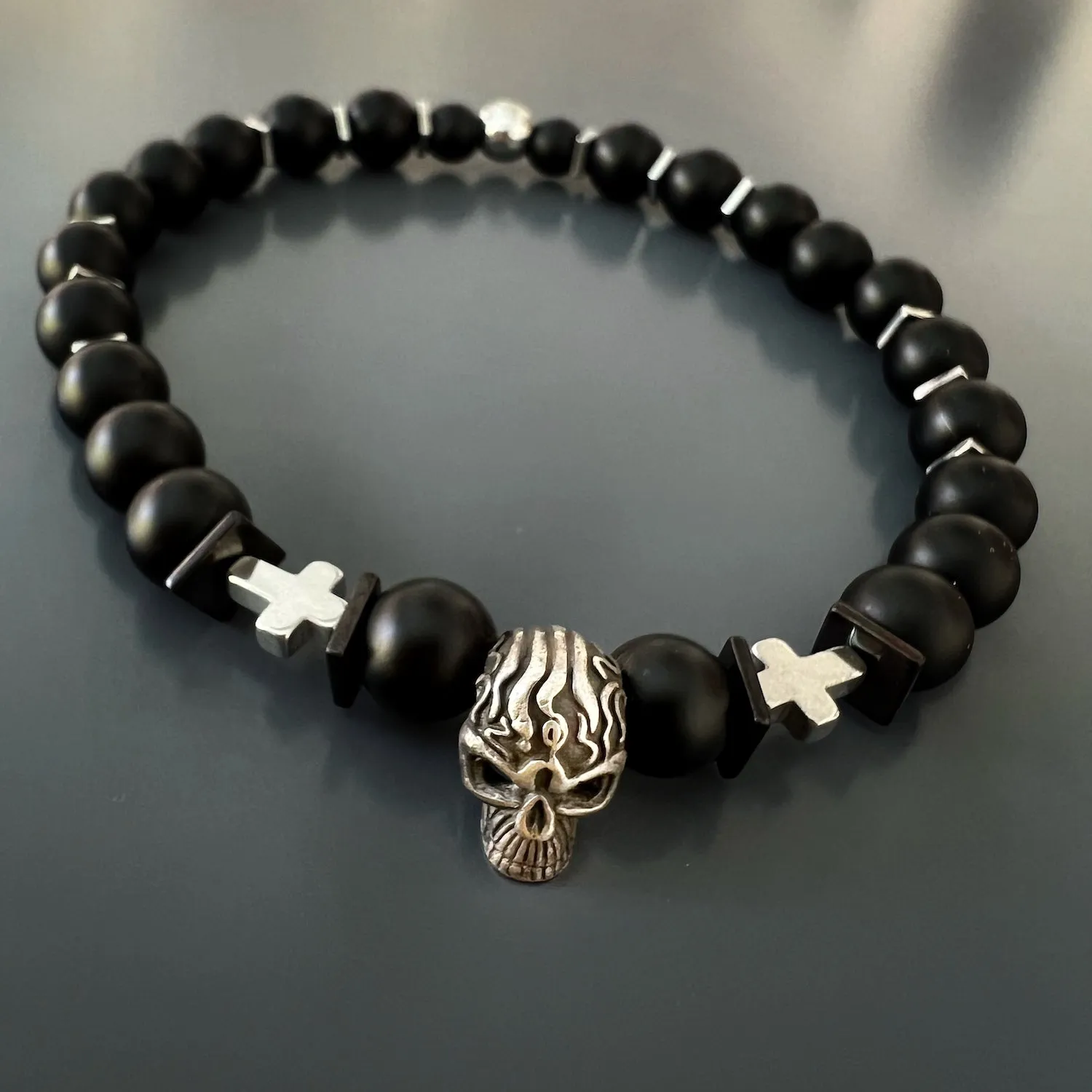 Courage Black Onyx Skull Bracelet