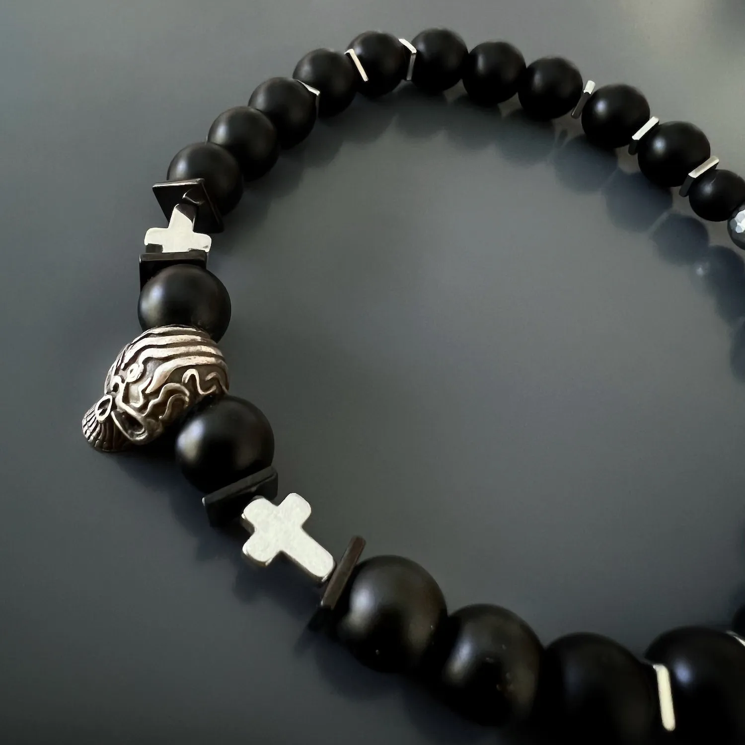 Courage Black Onyx Skull Bracelet