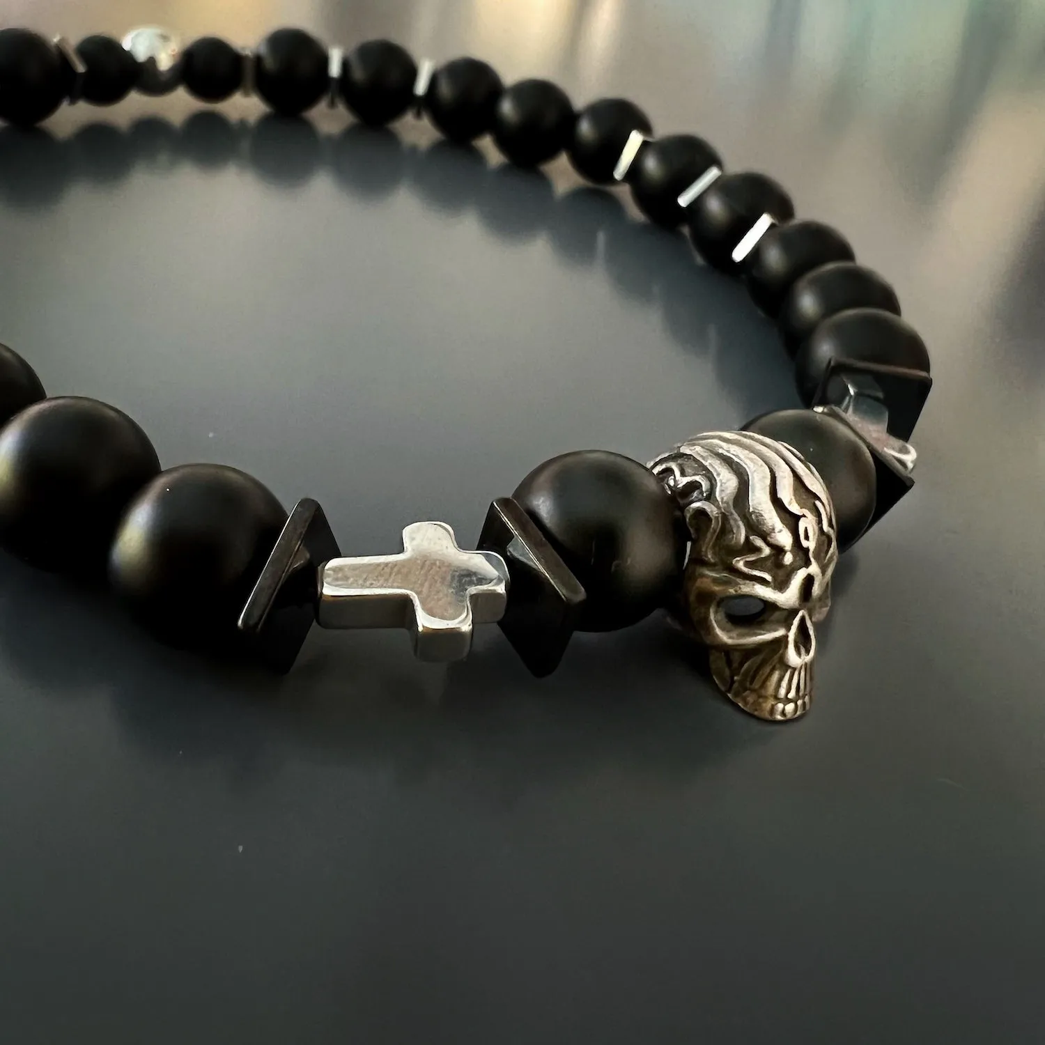 Courage Black Onyx Skull Bracelet