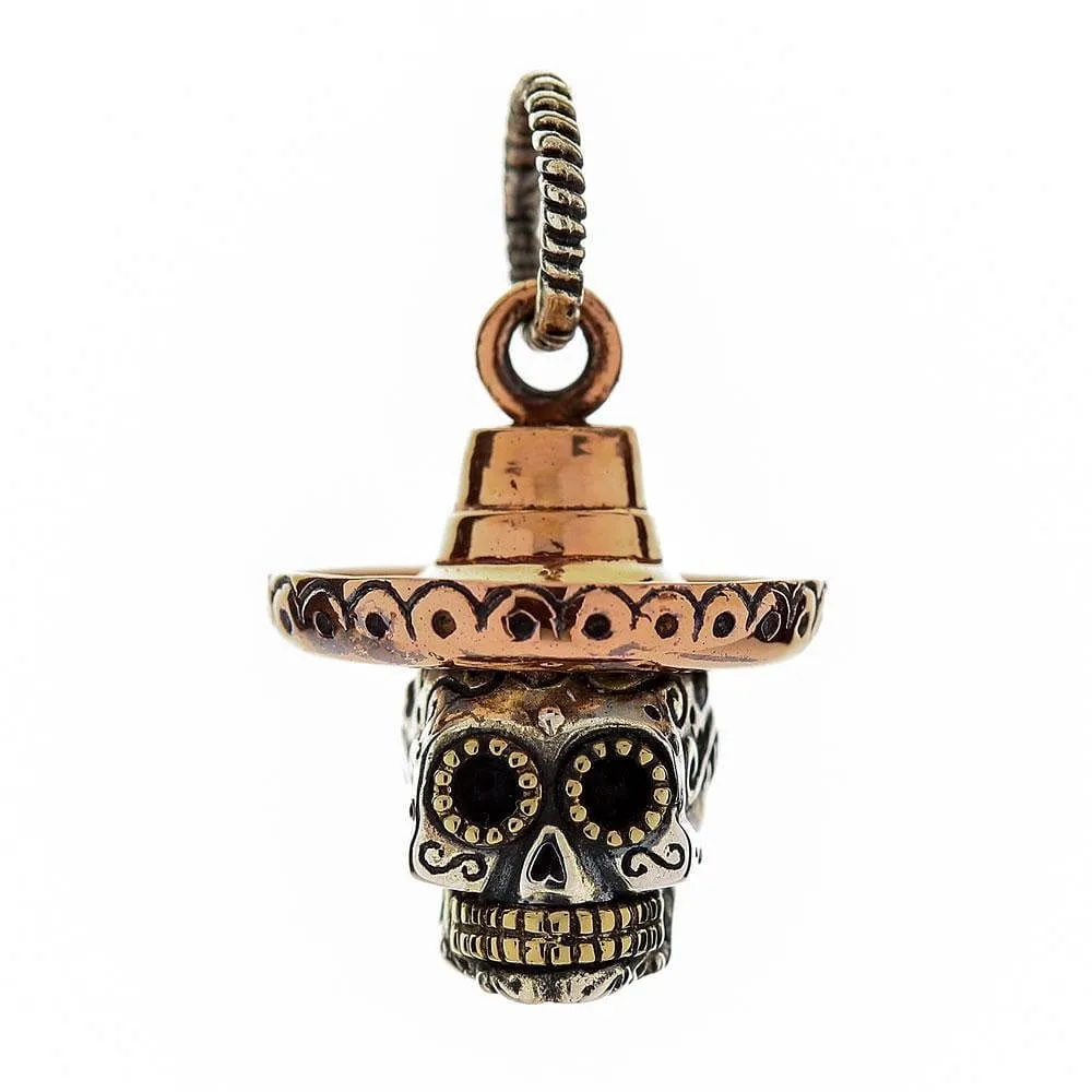 Cowboy Mexican Sugar Skull Sterling Silver Pendant
